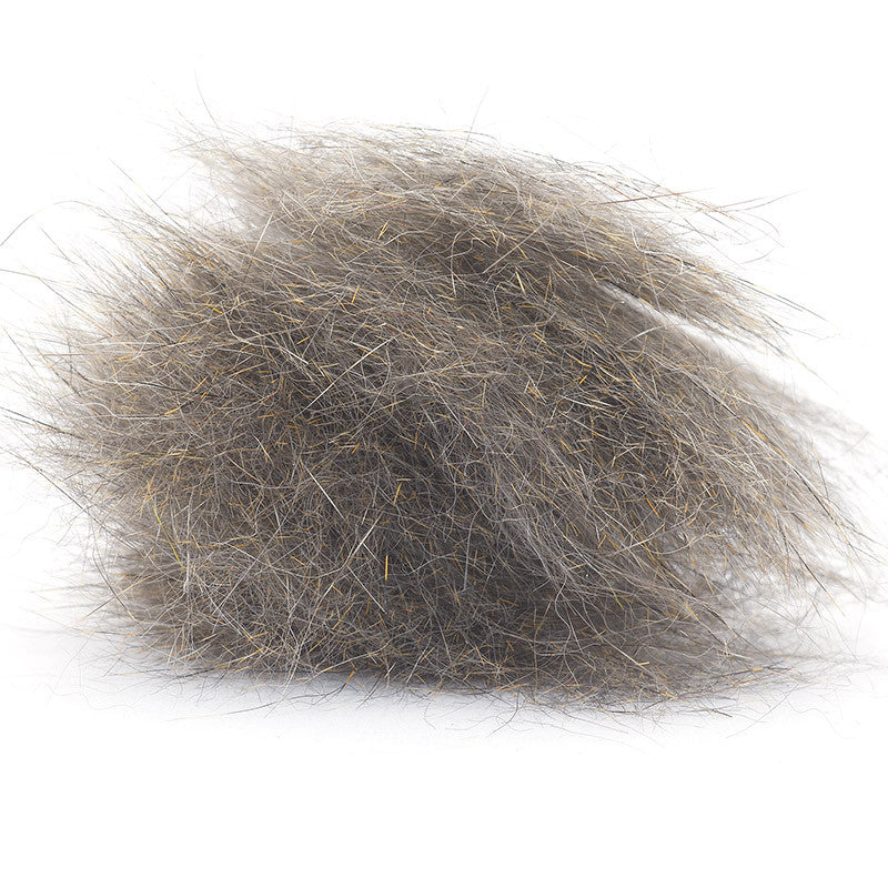 Natural grey Troutline Premium Pure Squirrel Dubbing for fly tying, showing soft, fine fur fibers in a clear container.