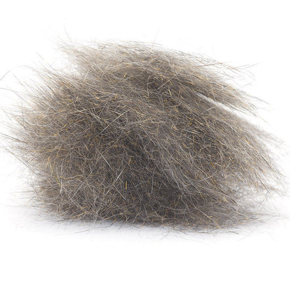 Natural grey Troutline Premium Pure Squirrel Dubbing for fly tying, showing soft, fine fur fibers in a clear container.